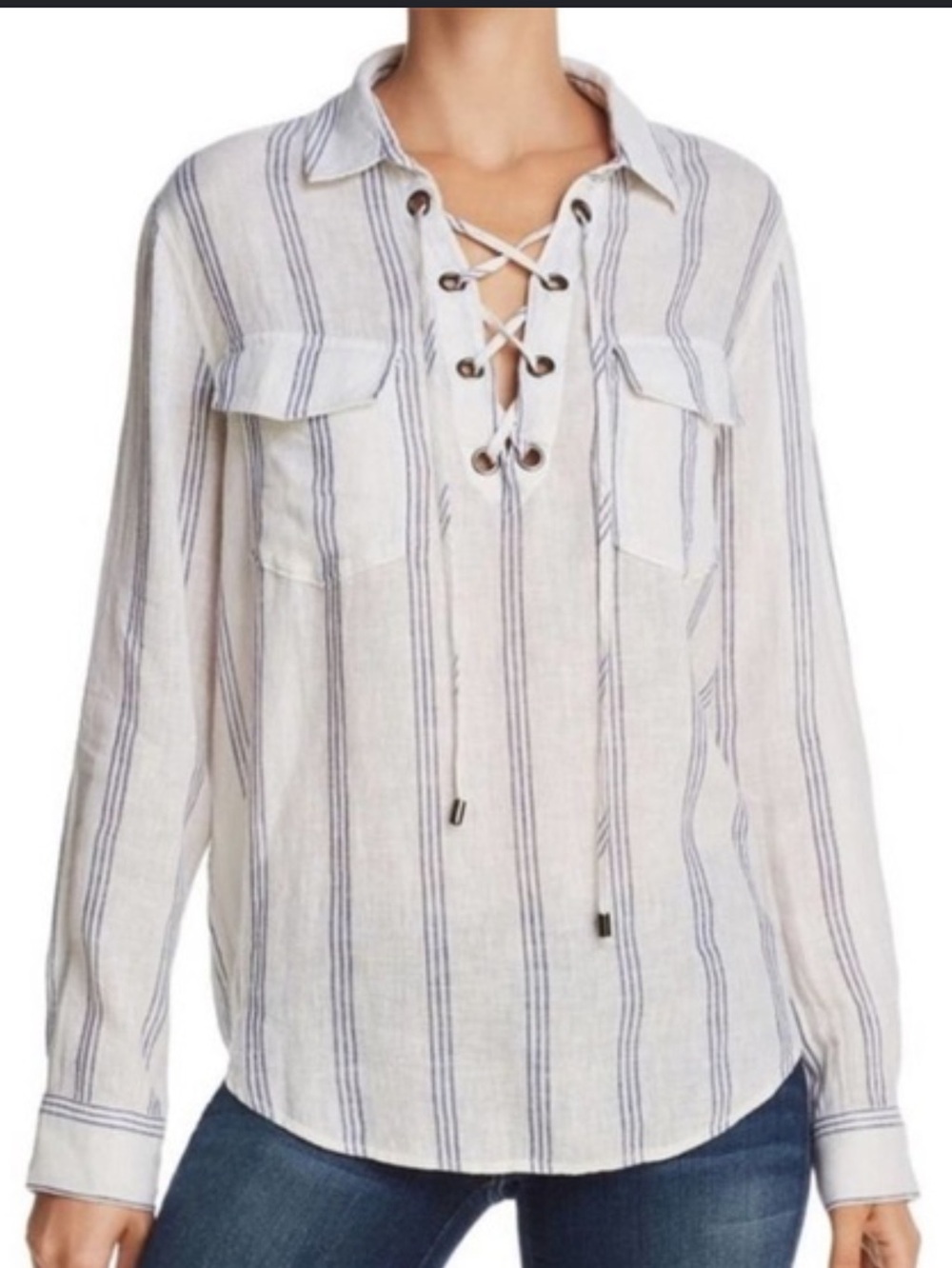 Rails Linen Blend  Lace-Up Button Front Shirt -